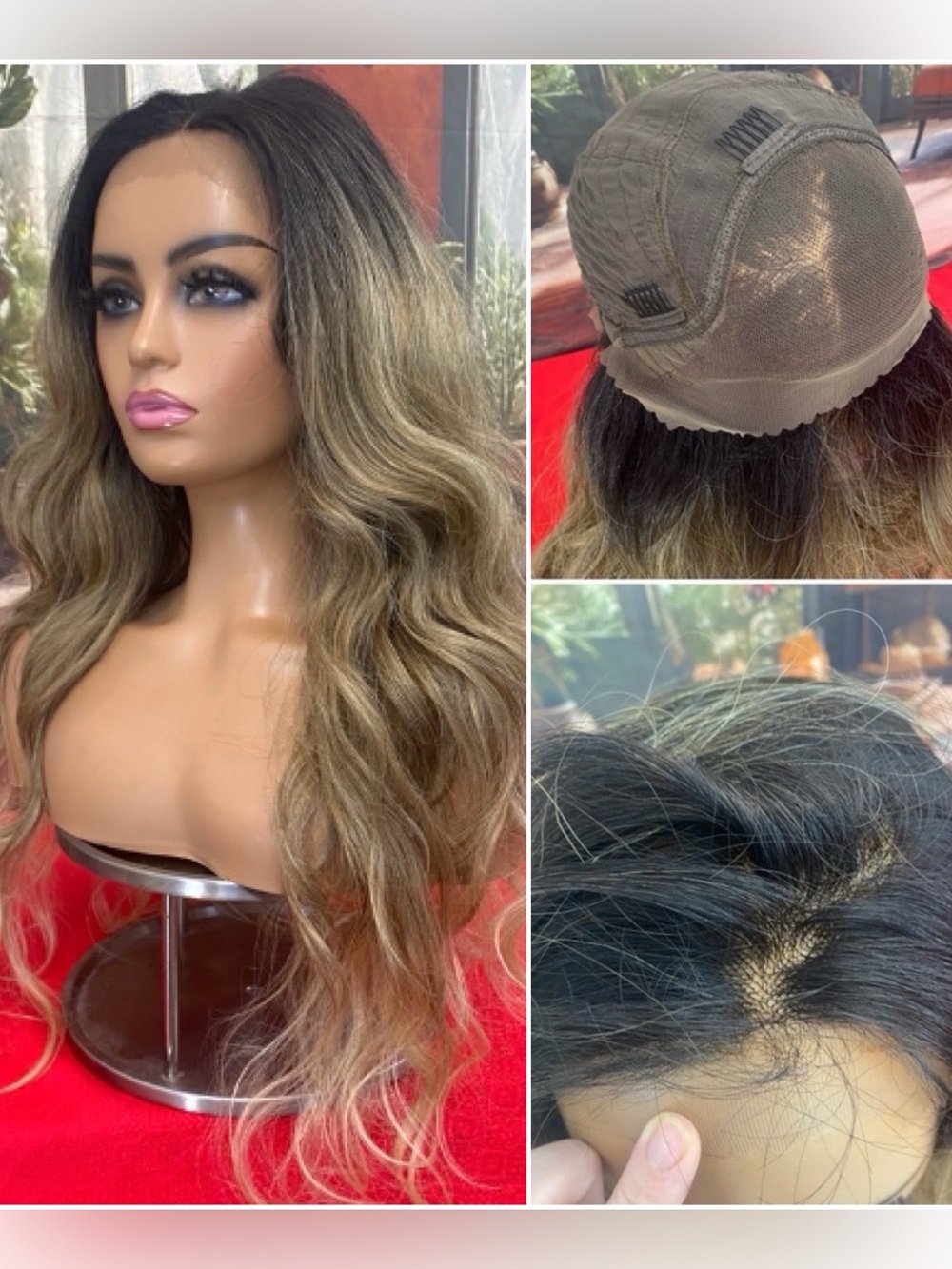 Full lace front wig free part for updos and baby hair-  black and blonde